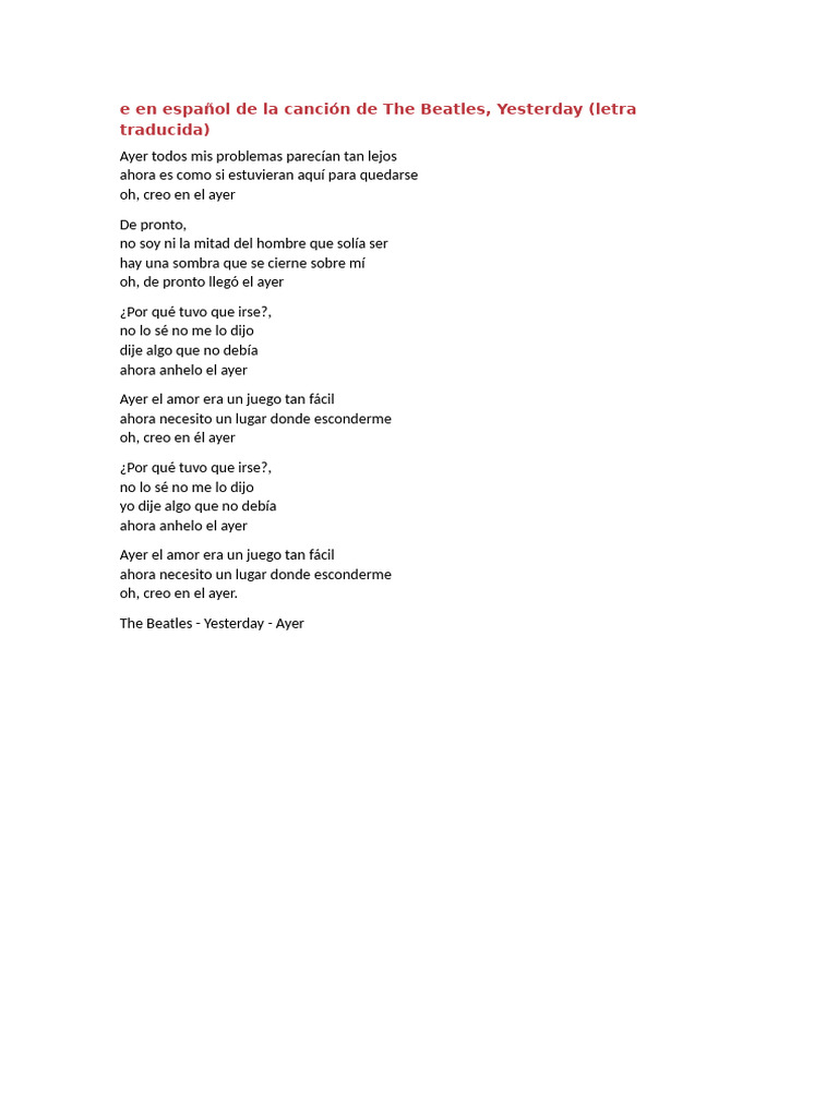 Letra traducida de 