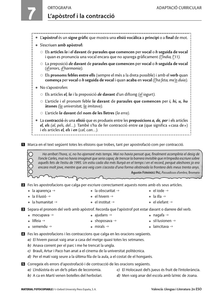L'apòstrof I La Contracció | PDF