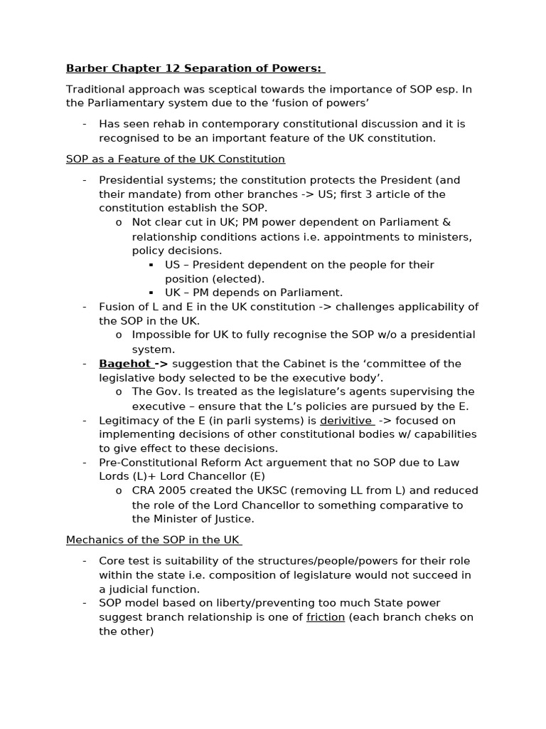 Barber Chapter 12 Seperation of Powers (Further) | PDF | Constitution ...