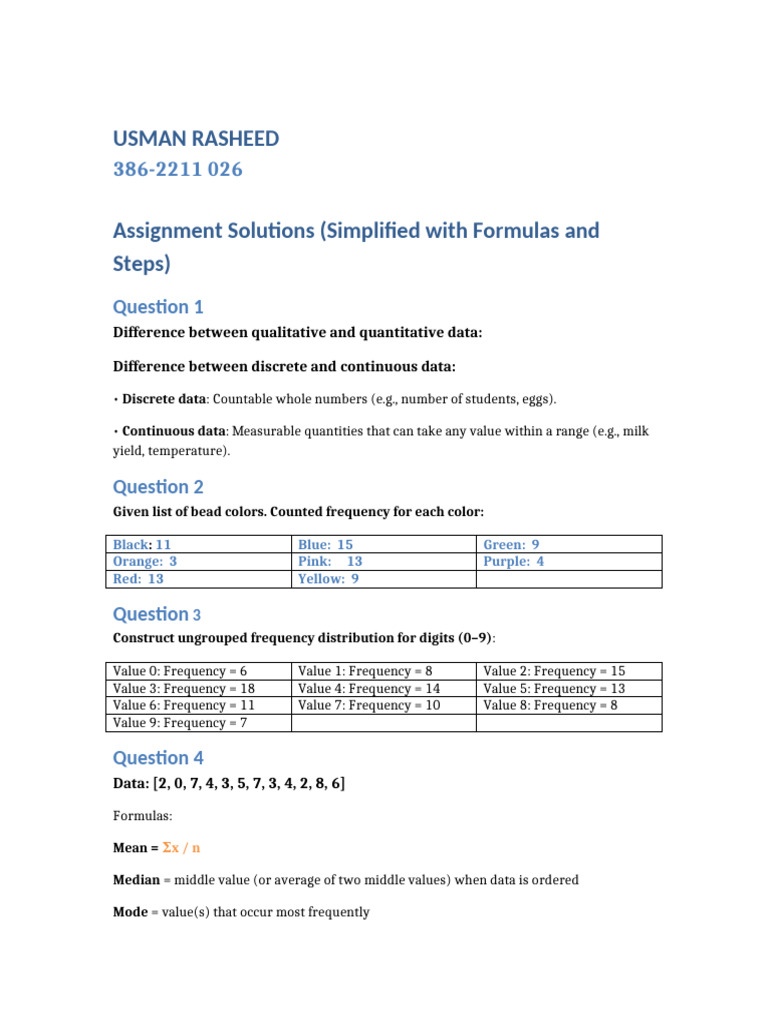 Data Analysis Assignment Solutions | PDF