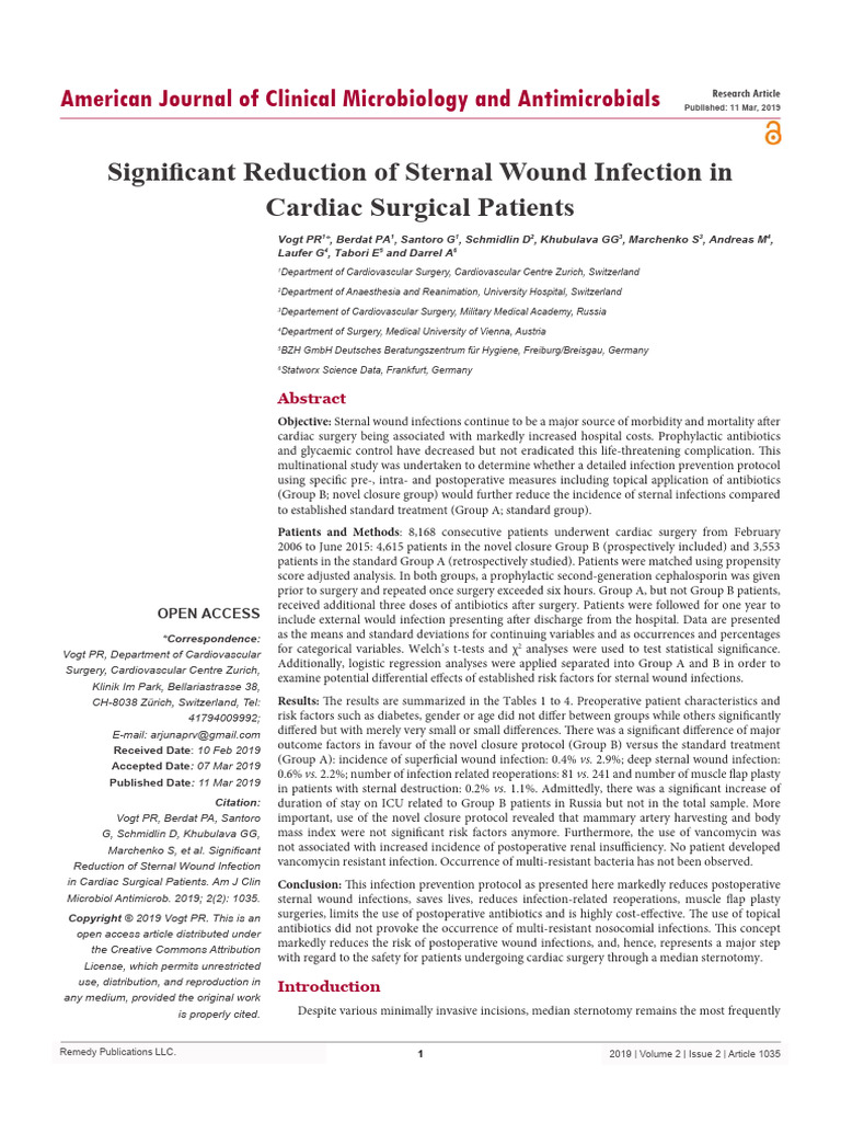 Reducing Sternal Wound Infections in Cardiac Surgery | PDF | Surgery ...
