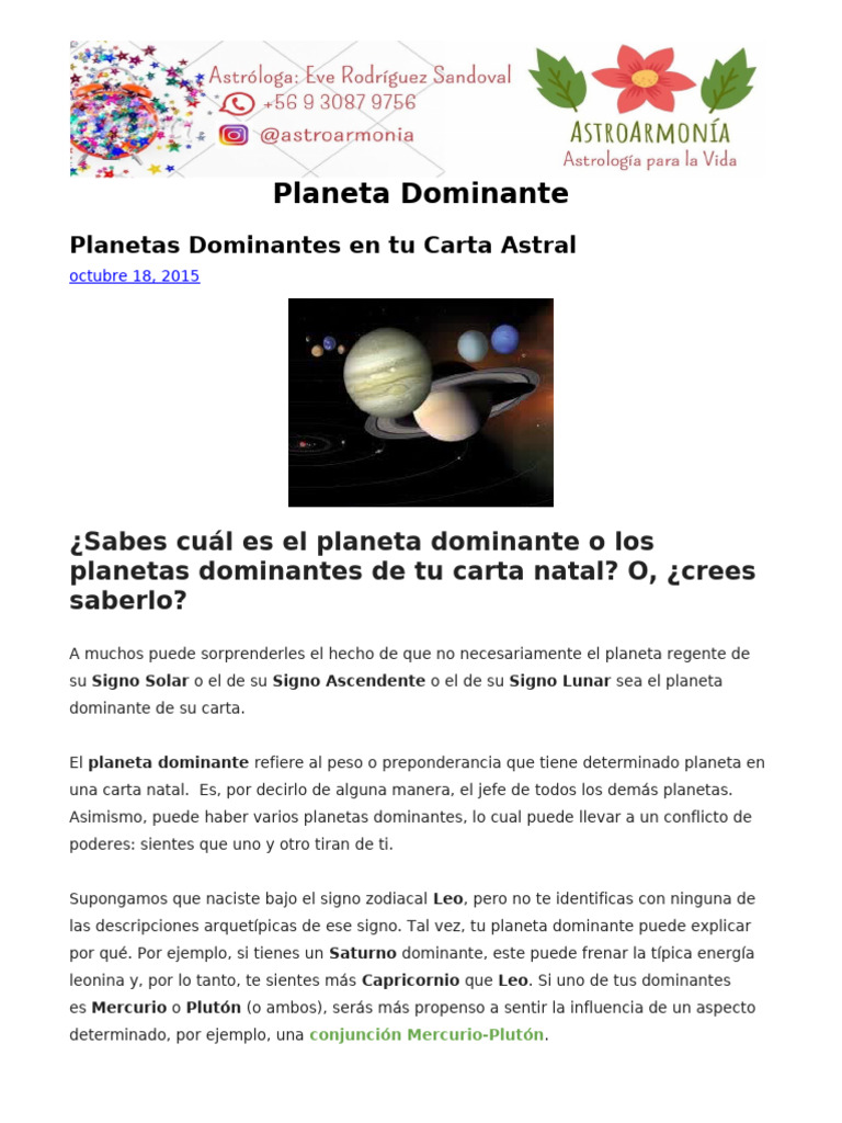 Planetas Dominantes en la Carta Astral | PDF | Horóscopo | Planetas