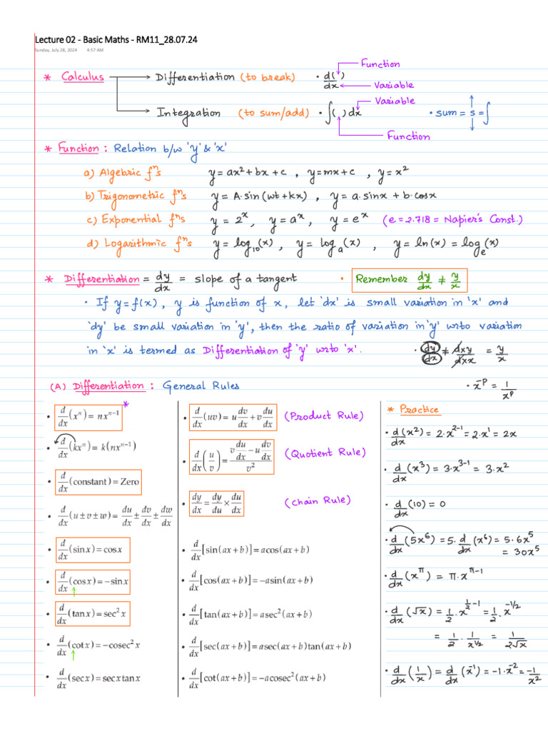Basic Maths Lecture RM11 - July 2024 | PDF