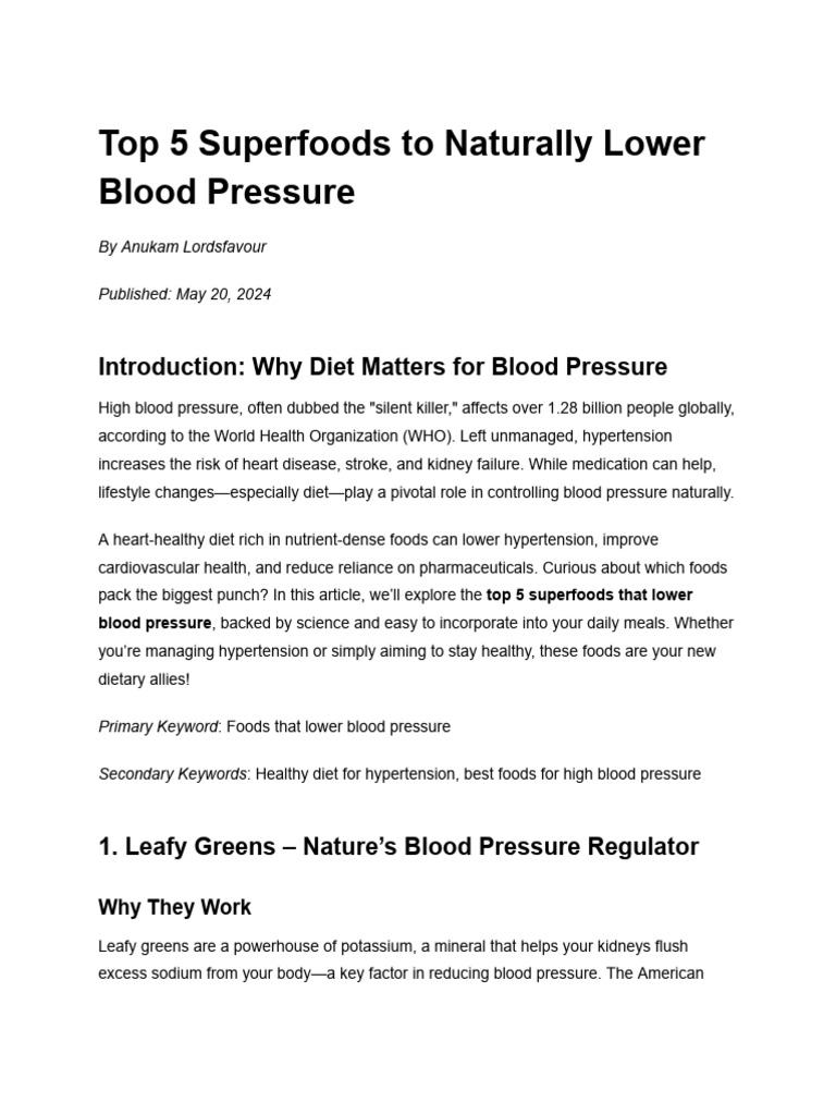 Top 5 Superfoods to Naturally Lower Blood Pressure (1) | PDF ...
