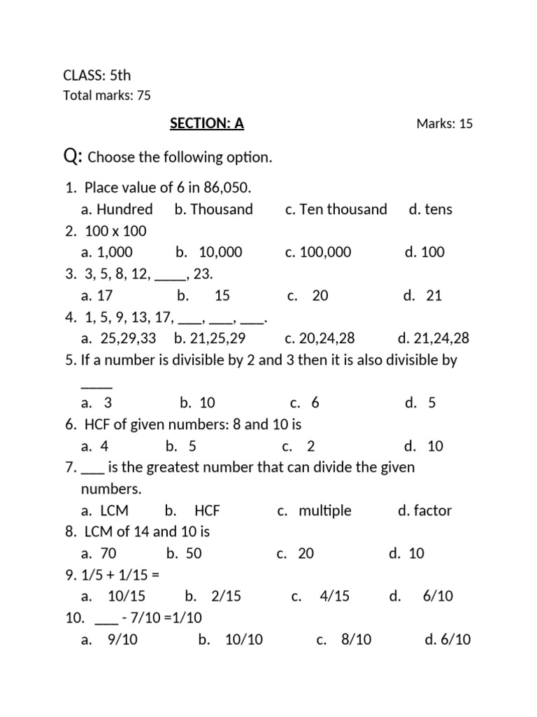5th Grade Math Practice Questions | PDF | Number Theory | Arithmetic