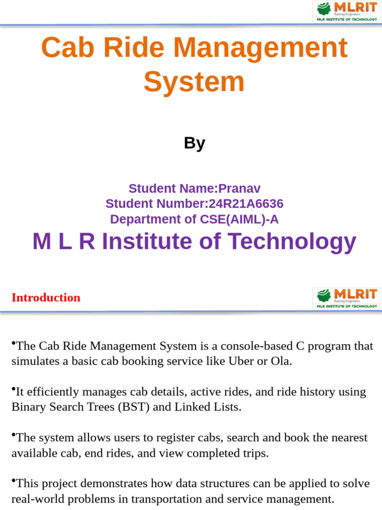 Cab Ride Management System Overview | PDF