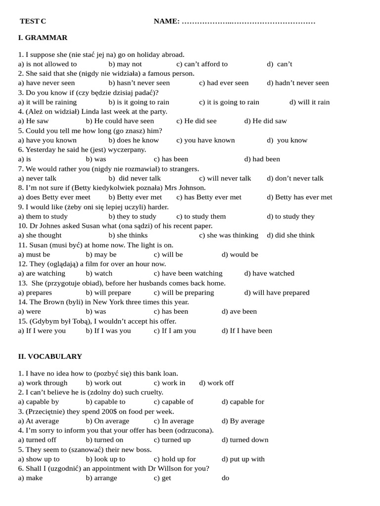 English Grammar and Vocabulary Test | PDF | Chess Theory | Chess
