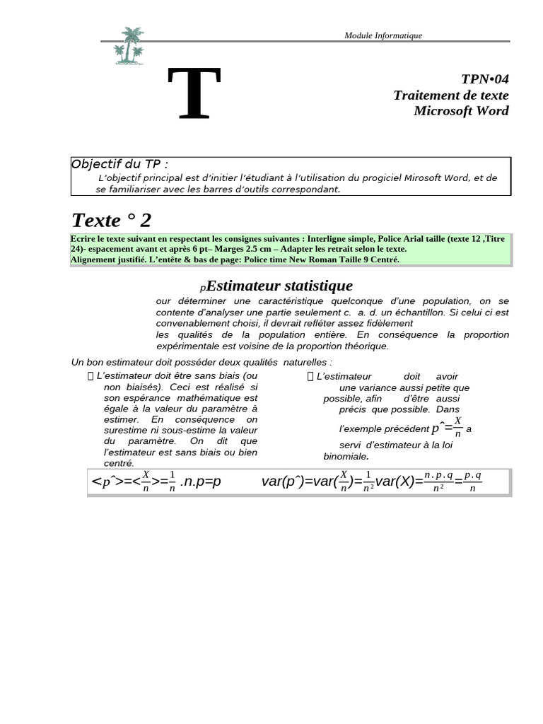 Utilisation de Microsoft Word en TP | PDF | Estimateur (statistique ...