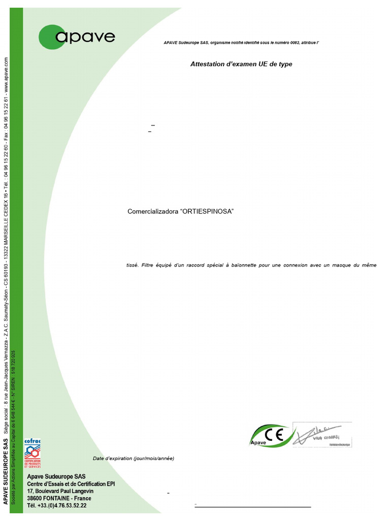 Certificat EPI Catégorie III P3 R | PDF | Espace économique européen ...