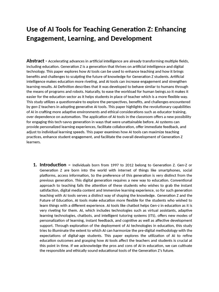 Use of AI Tools For Teaching Generation Z | PDF | Intelligence (AI ...