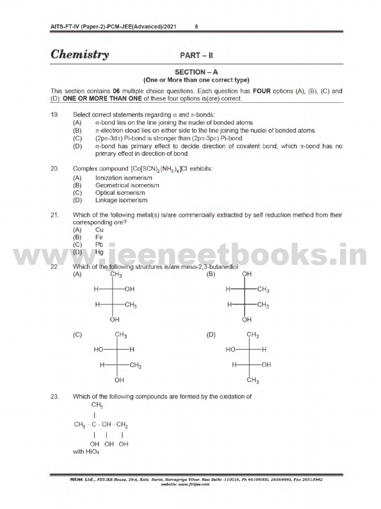 JEE Advanced 2021 Chemistry & Math Questions | PDF | Chemical Compounds ...