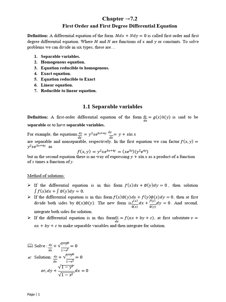 MATHS 09 Chapter 7.2 First Order and First Degree Differential Equation ...