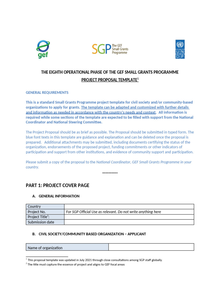 GEF Small Grants Program Proposal Template | PDF | Ecological ...