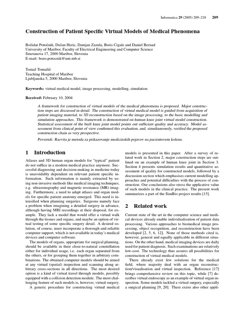 Patient-Specific Virtual Medical Models | PDF | Knee | Image Segmentation