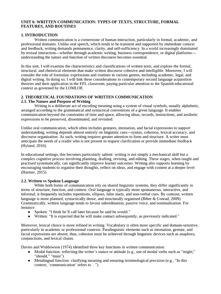 Unit 6: Written Communication: Types of Texts, Structure, Formal ...