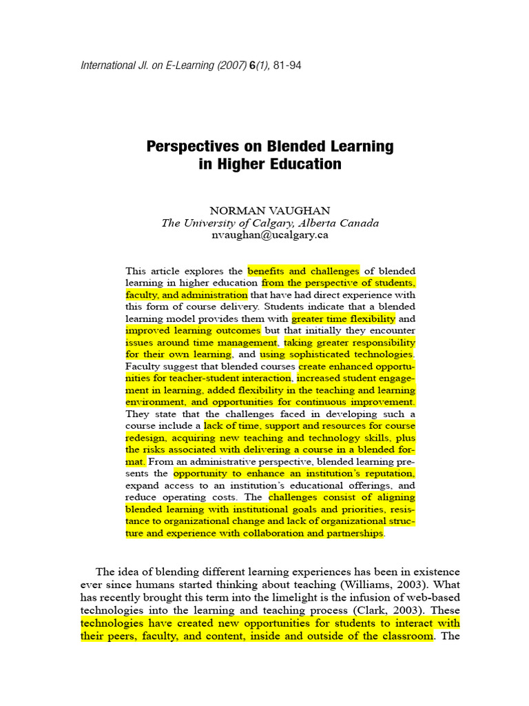 Perspectives On Blended Learning in Higher Education Perspectives | PDF ...