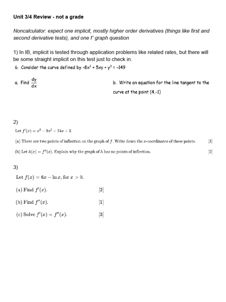 IB Calculus Unit 3/4 Review Guide | PDF