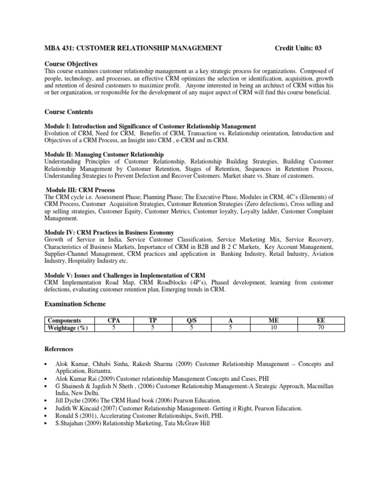 MBA Course on Customer Relationship Management | PDF | Customer ...