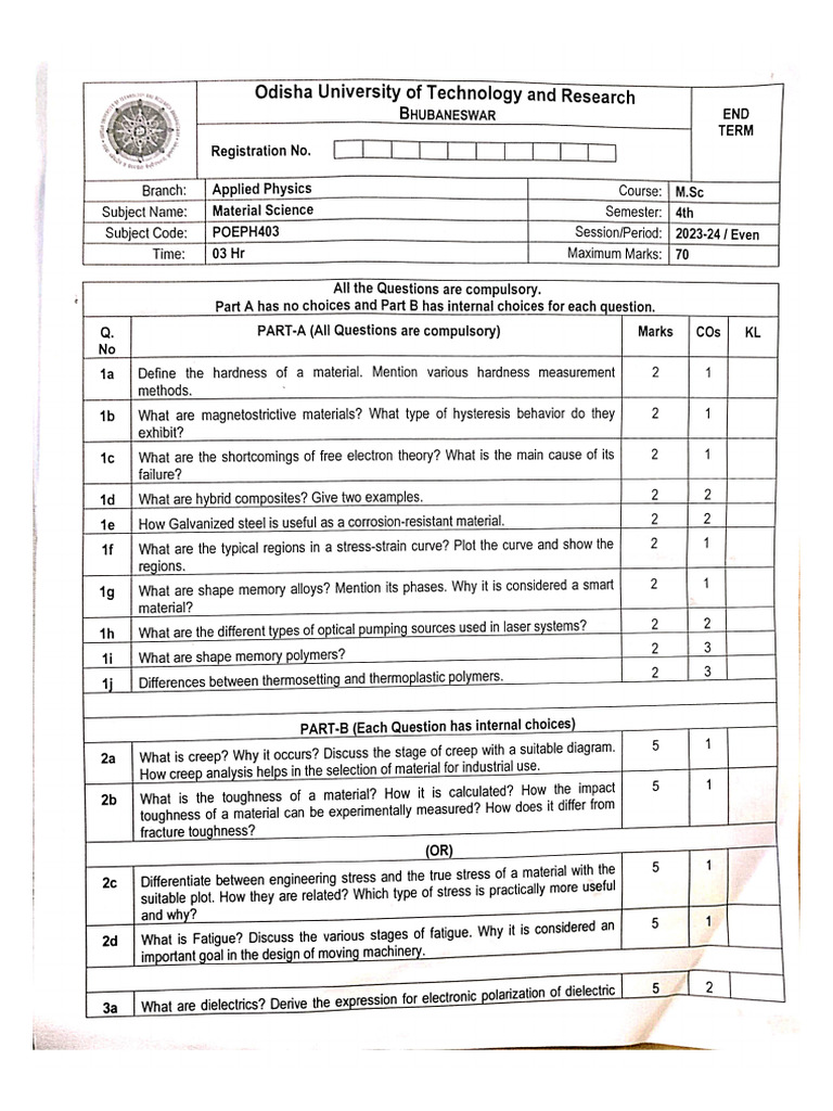 10th Sem (MSC 4th Sem) Semester Question | PDF