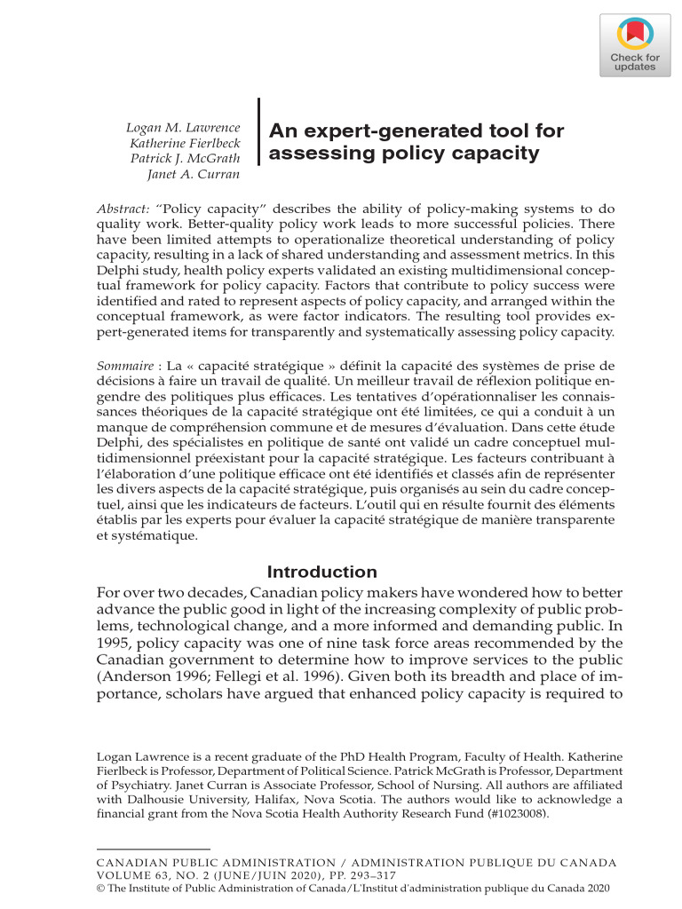 An Expert Generated Tool For Assessing Policy Capacity Logan M Lawrence ...