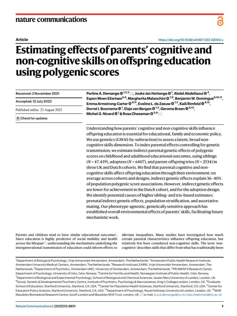 Estimating Effects Ofparents'Cognitive and | PDF | Psychology | Cognition