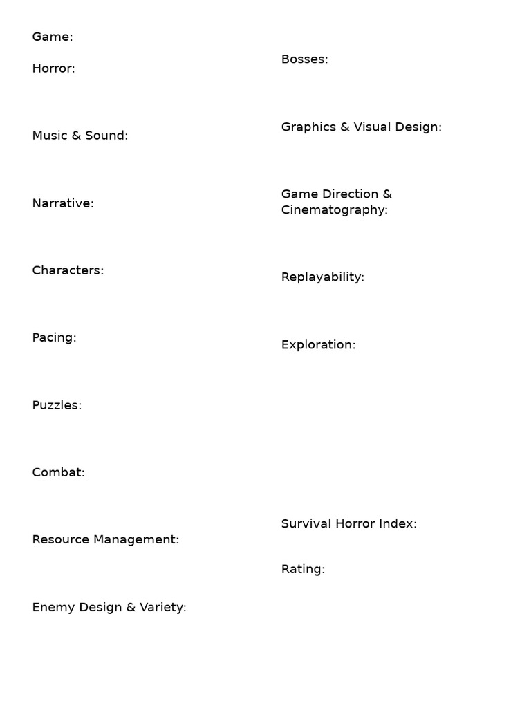 Comprehensive Horror Game Review Guide | PDF
