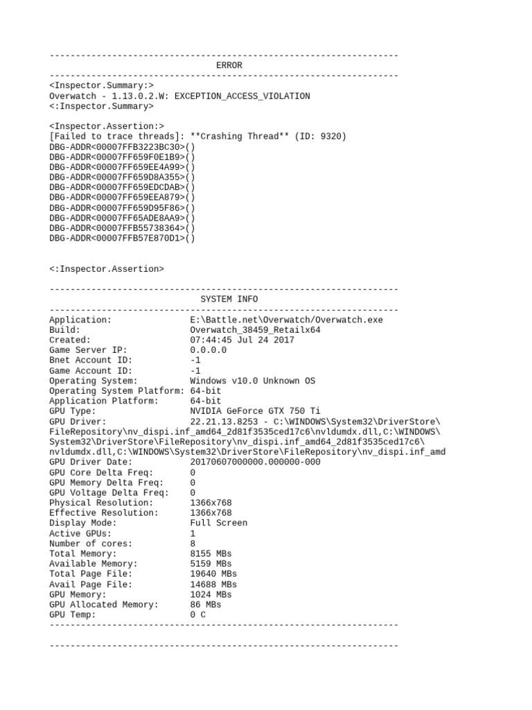 Overwatch 38459 Retailx64 PTBR 7660 08-02-17 22.50.29 ErrorLog | PDF ...