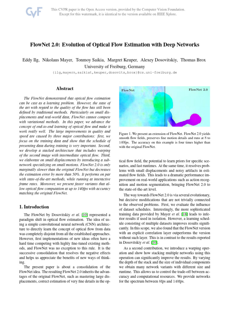 FlowNet 2.0 Evolution of Optical Flow Estimation With Deep Networks ...