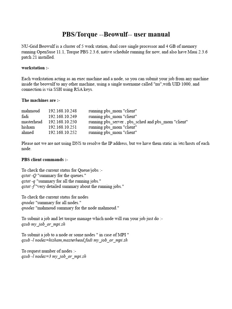 Torque PBS Beowulf User Manual | PDF | Computing | Software Engineering