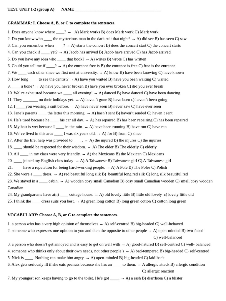TEST UNIT 1-2 (Second Version) | PDF | Clothing