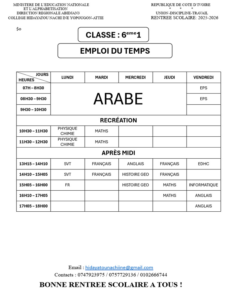 Nouvel emploi du temps 2025-2026 | PDF