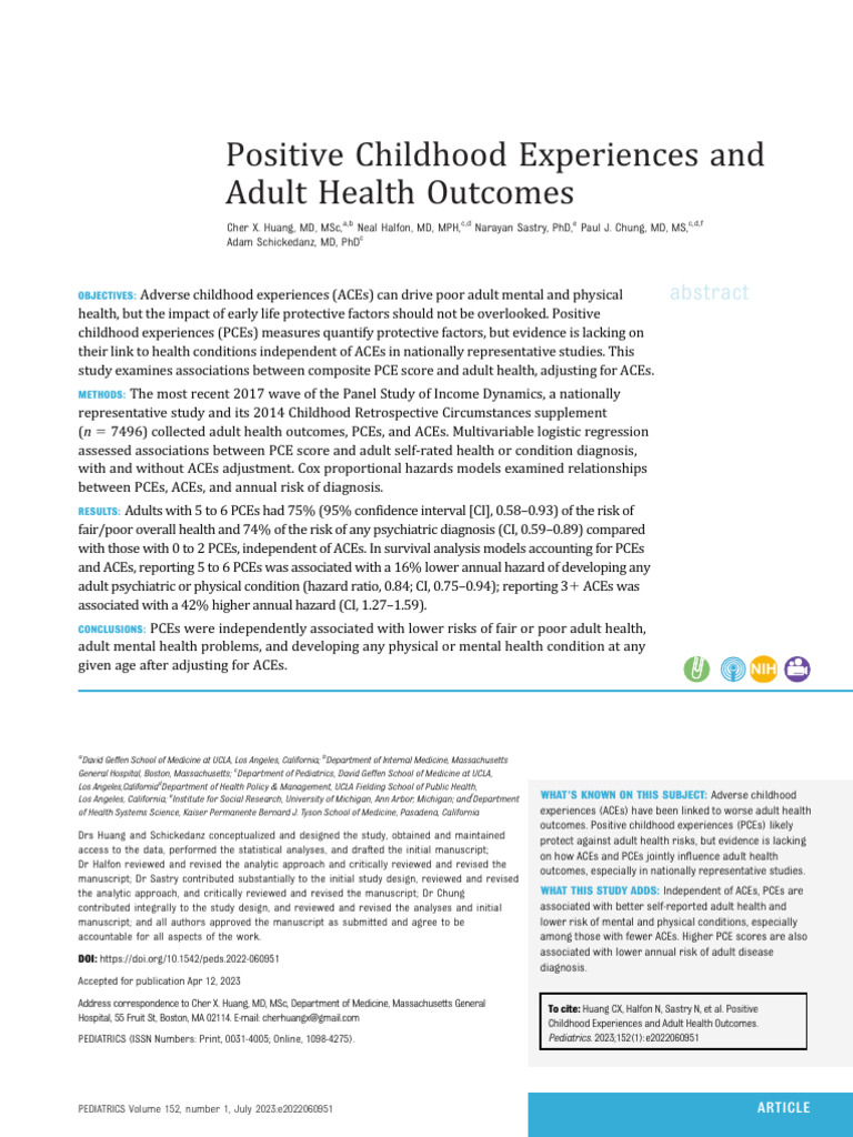 Impact of Positive Childhood Experiences on Health | PDF | Logistic ...