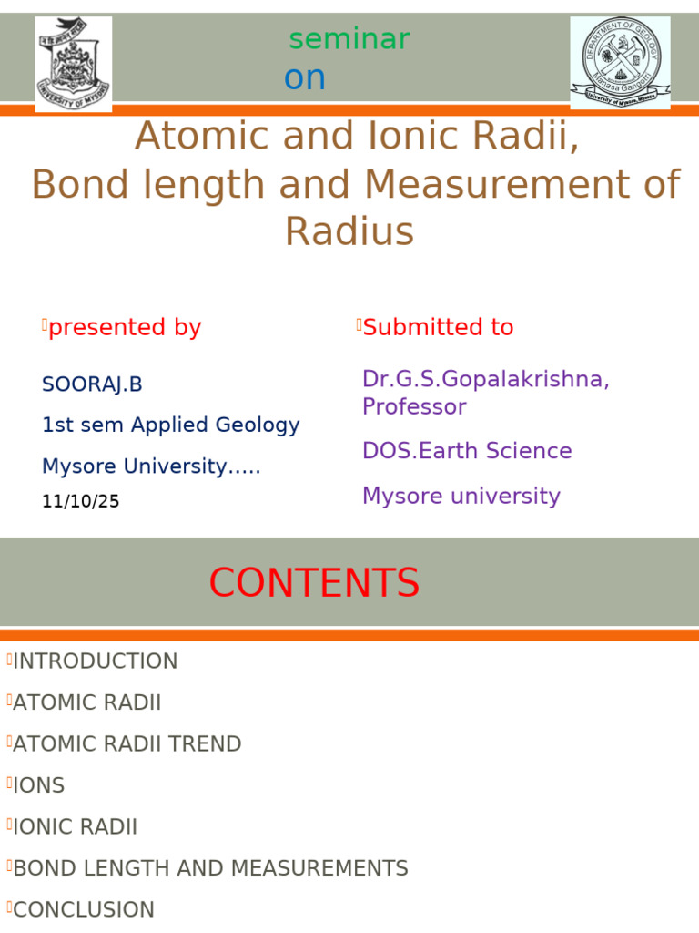 Atomic and Ionic Radii, Bond Length and Measurement of Radius | PDF ...