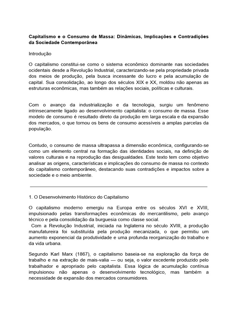 Contradições do Consumo no Capitalismo | PDF | Capitalismo | Economia