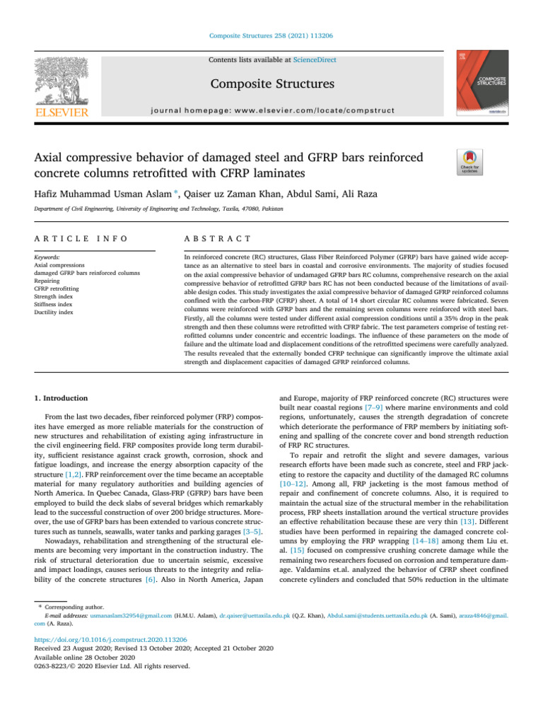 Axial Compressive Behavior of Damaged Steel and GFRP Bars Reinforced ...