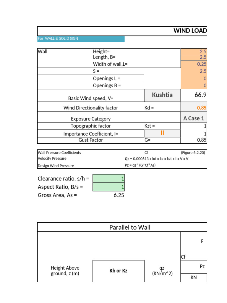 Wind Load Calculation for Wall Design | PDF | Wind Speed | Wound