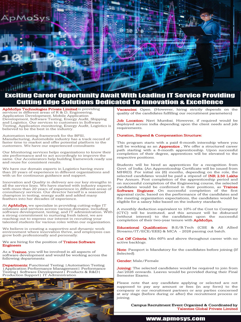 Trainee Software Engineer Recruitment 2026 | PDF | Apprenticeship ...