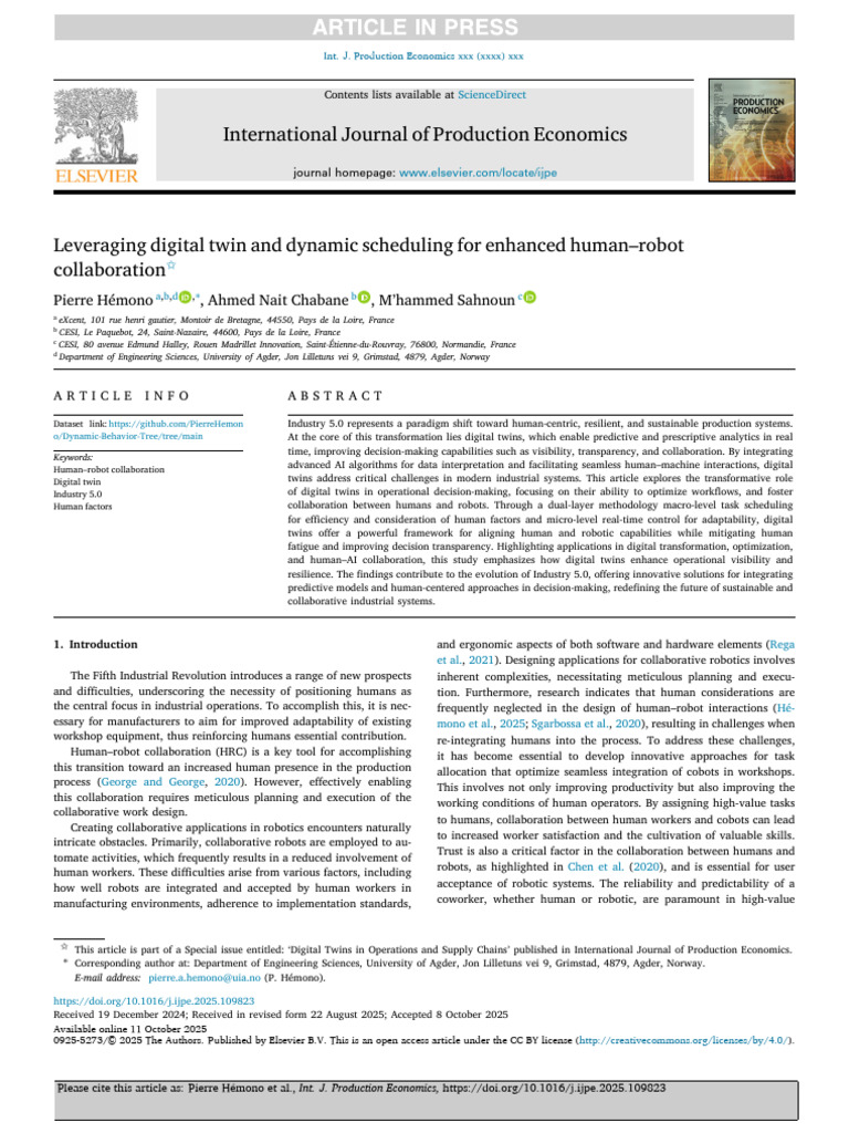 Digital Twins in Human-Robot Collaboration | PDF | Robotics | Robot