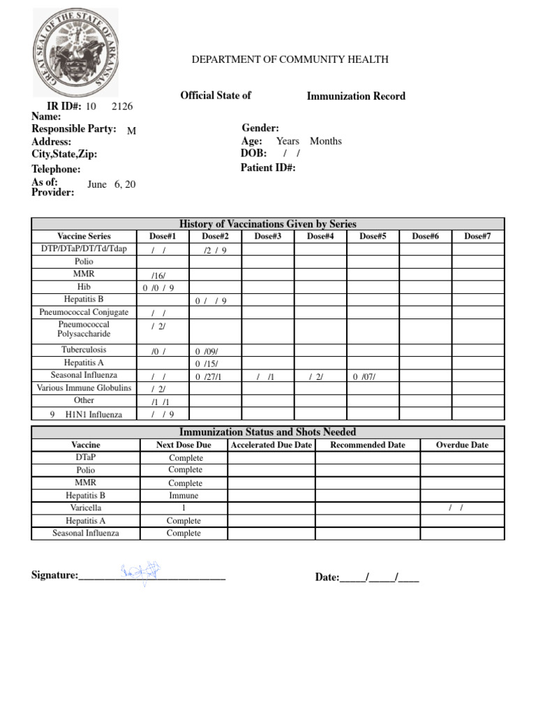 Immunization Record for Philip Spranger | PDF | Vaccination | Immunology