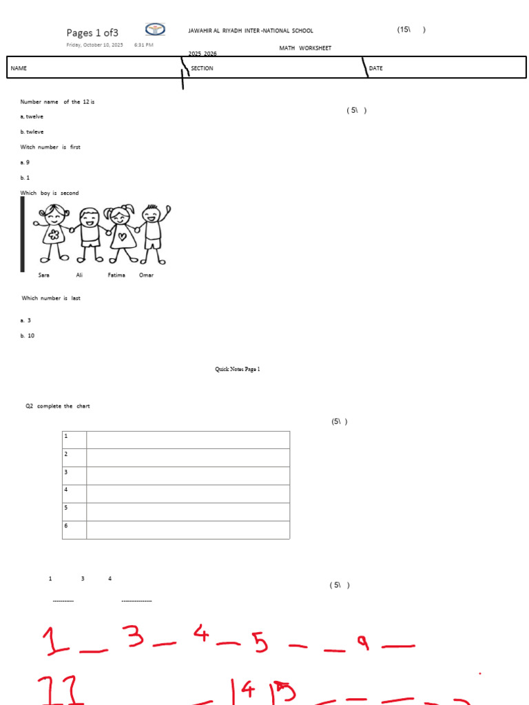 Math Worksheet for Jawahir Al Riyadh | PDF