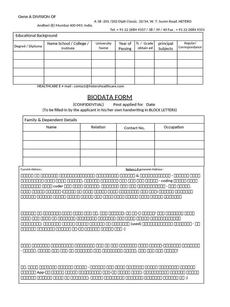 Genx Biodata Form | PDF