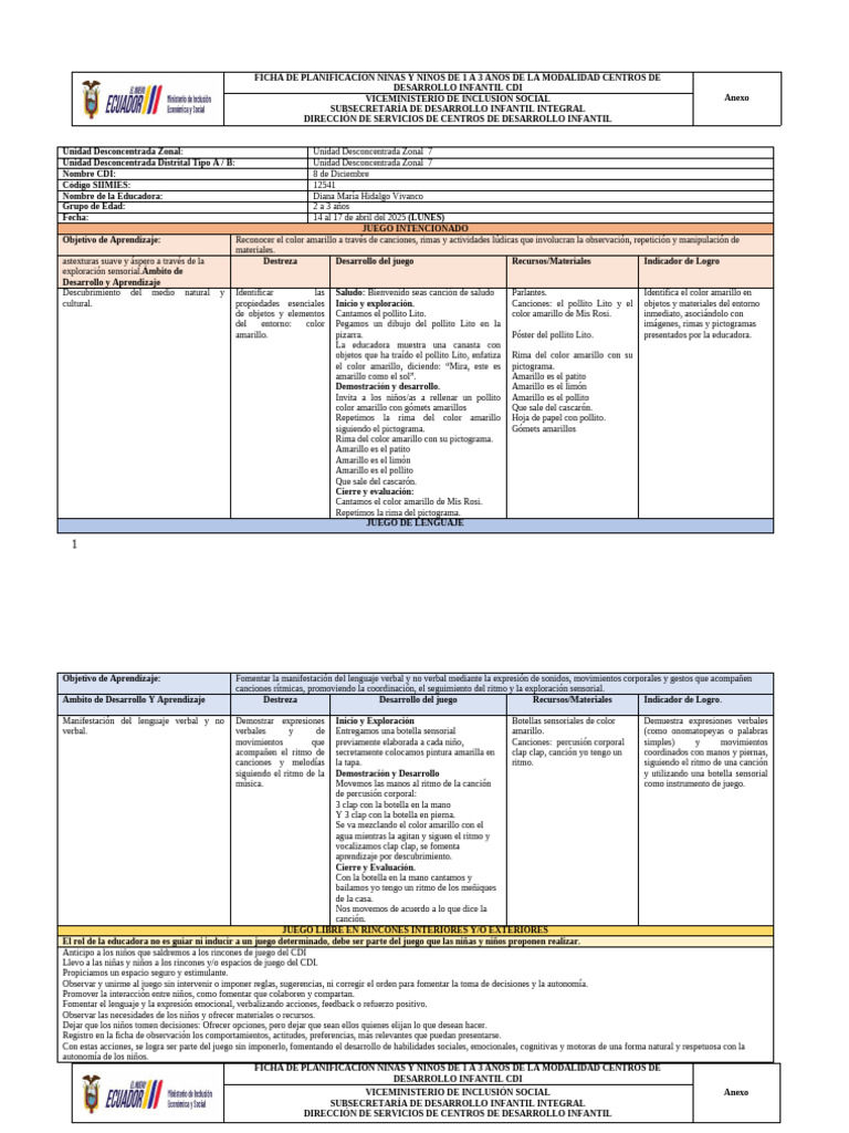 Planificación CDI: Actividades para Niños de 1-3 Años | PDF | Ritmo ...