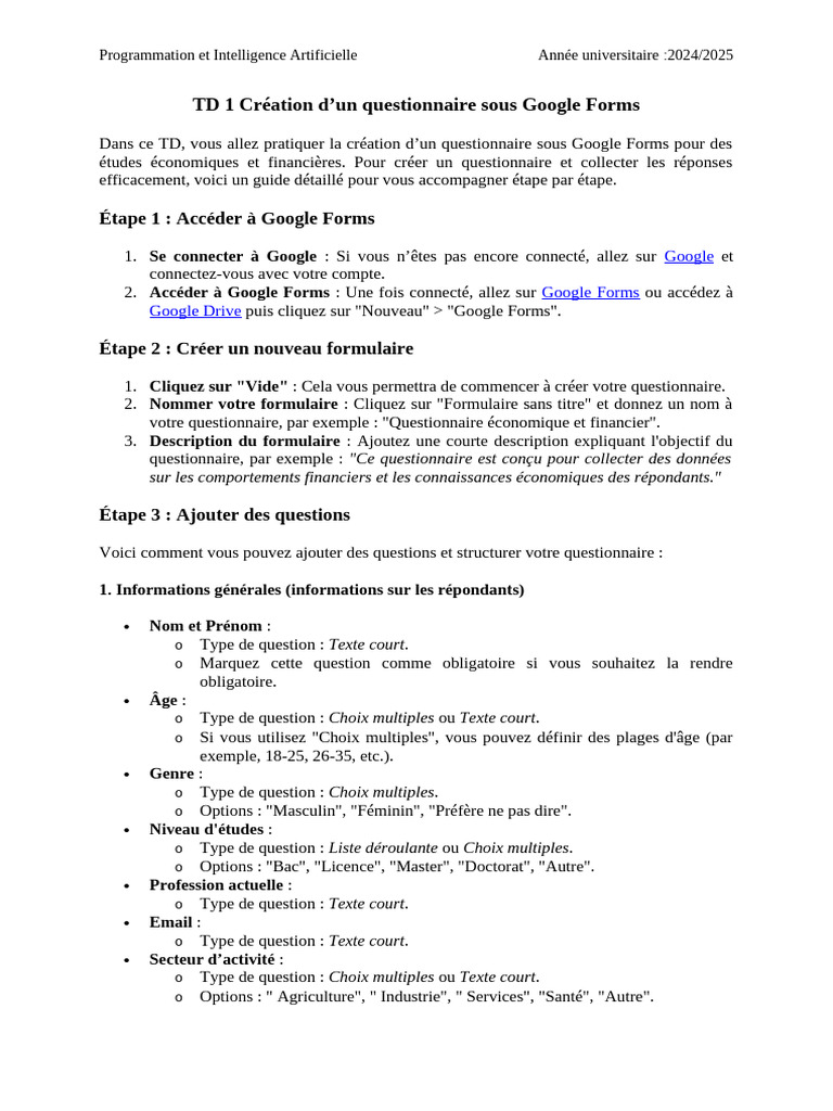 Créer un questionnaire avec Google Forms | PDF | Option (Finance ...