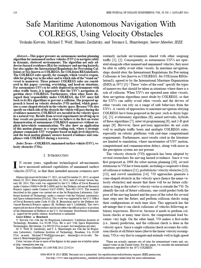 Autonomous USV Navigation with COLREGS | PDF | Robotics | Navigation