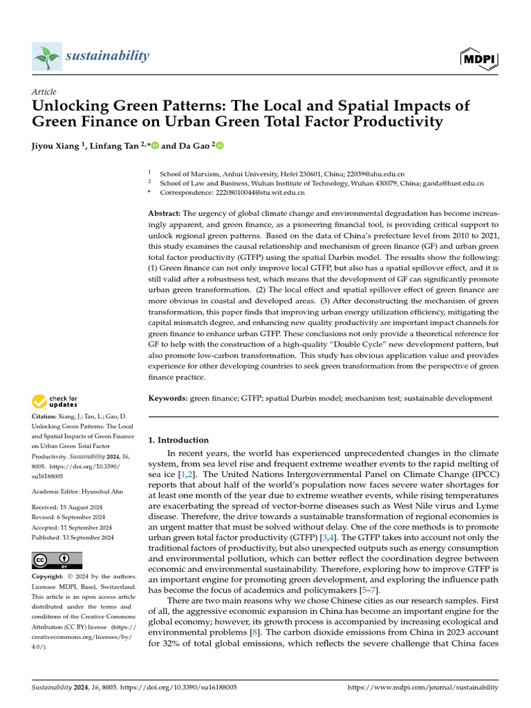 Green Finance's Impact on Urban Productivity | PDF | Sustainability ...