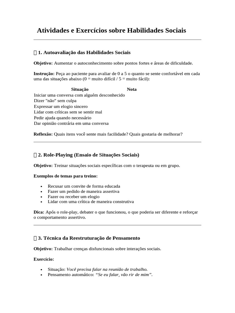 Exercícios Práticos para Habilidades Sociais | PDF | Habilidades ...