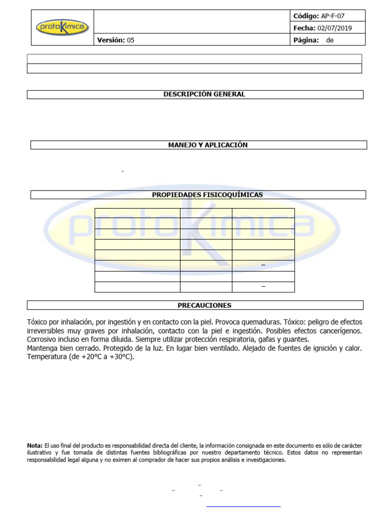 FT Formol (Formaldehído 36 37%) | PDF | Formaldehído | Química