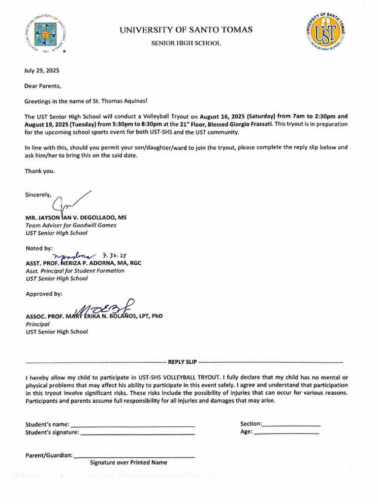 2025 Volleyball Tryout Waiver | PDF