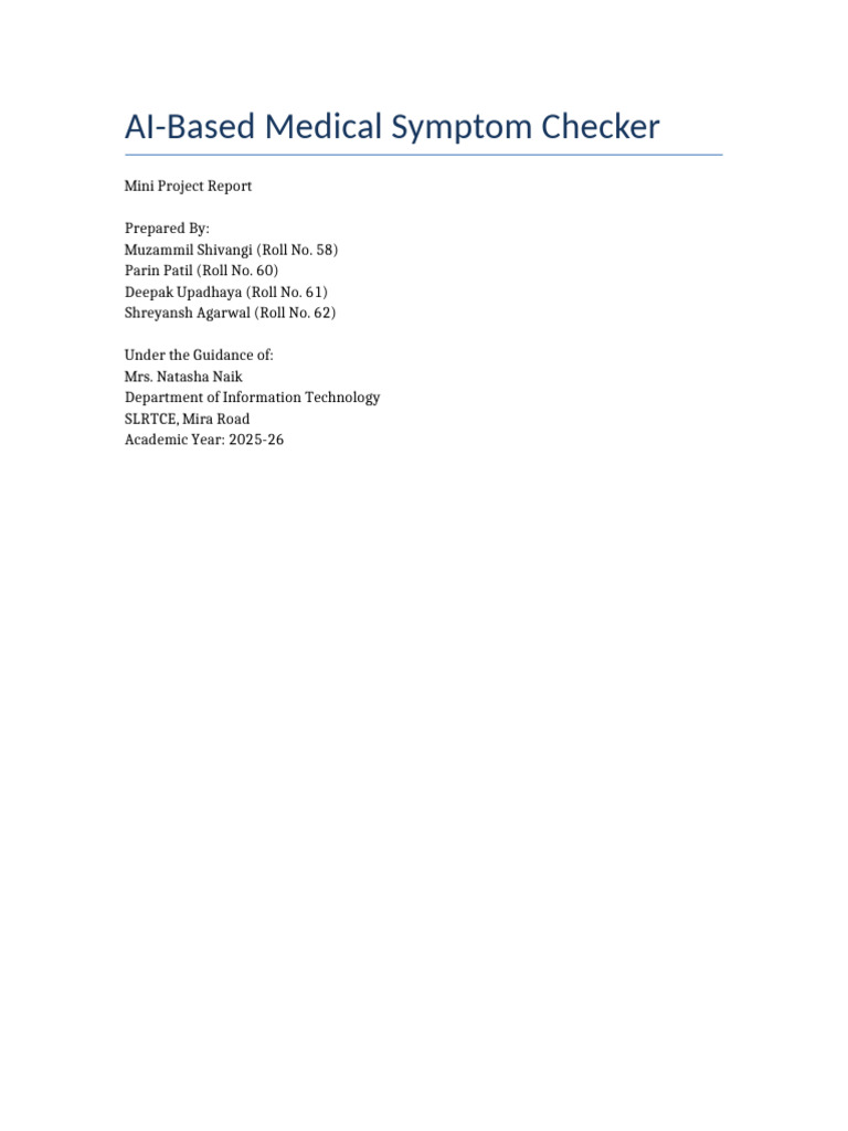 AI Based Medical Symptom Checker Report | PDF | Machine Learning ...