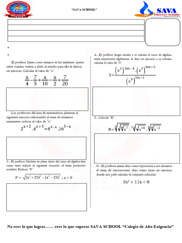 Ejercicios de Álgebra para Secundaria | PDF | Maestros | Álgebra
